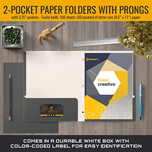 Better Office Products Gray Paper 2 Pocket Folders with Prongs, Matte Texture, Letter Size Paper Folders, 50 Pack, with 3 Metal Prong Fastener Clips, Gray - color: Gray