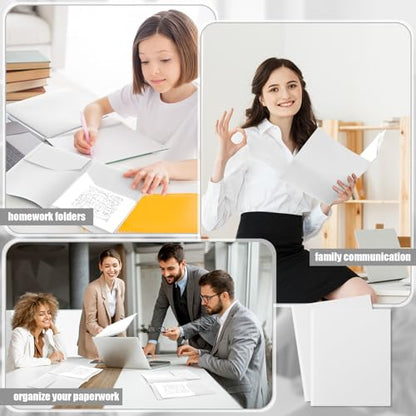Gueevin 150 Pcs Plastic Folders with Pockets, Two Pocket Folder Fit 8.5 x 11 Inch Letter Size Paper, Heavy Duty School Folders Business Card Holder for Home Office School Bussiness (White) - color: White