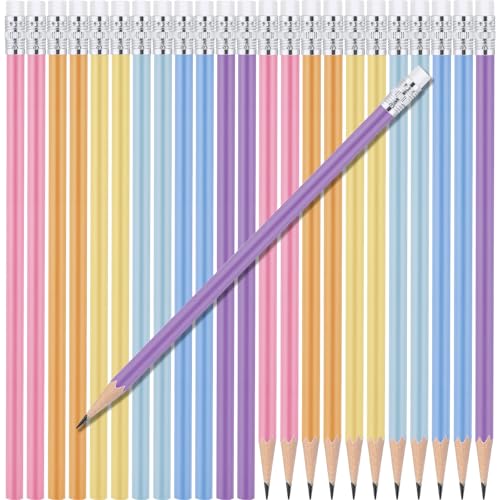 24 Pcs Round Pencils with Eraser 2 HB Cute Pencils Bulk for School Graphite Wood Color Unsharpened Pencil for Drawing Sketching Wedding School Teacher Supplies Student Reward - color: Pastel