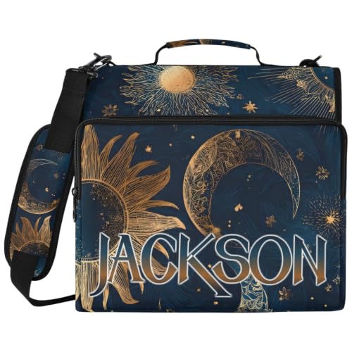 Custom Binder Bag Personalized Retro Moon and Sun 3 Ring Zipper Binder Bag with Laptop Pockets and Shoulder Strap Tote Binders Organizer Case for School Office - color: Custom Moon and Sun