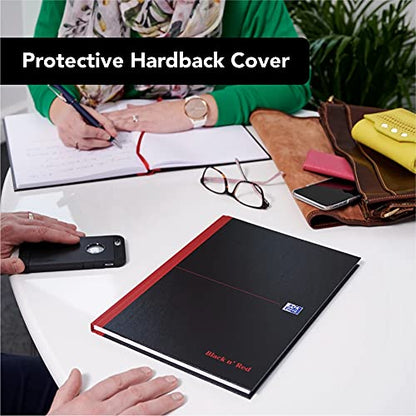 Oxford Black n' Red A4 Notebook, Hardback Casebound, 192 pages, Lined (Pack of 5) - size: A4, style: Pack of 5