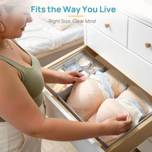 Vtopmart 4 Pack Large Bra Drawer Organizer, 14 Inch Foldable Fabric Underwear Storage Tray for Dresser Drawers, Keeps Shape for M-L/34D-38C Bras, Closet Organizer - size: 14"x11"