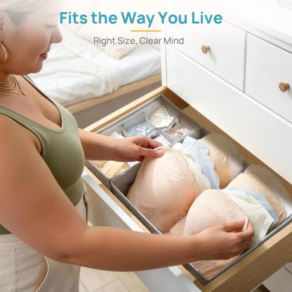 Vtopmart 4 Pack Large Bra Drawer Organizer, 14 Inch Foldable Fabric Underwear Storage Tray for Dresser Drawers, Keeps Shape for M-L/34D-38C Bras, Closet Organizer - size: 14"x11"