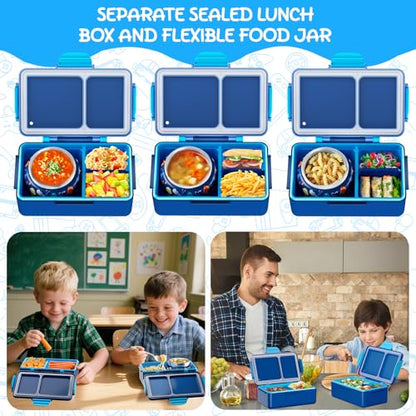 SHPMXUPW Kids Bento Lunch Box – 12 oz Stainless‑Steel Soup Thermo & 3‑Compartment Leak‑Proof Food Container with Built‑In Ice Pack, Insulated Food Jar for Boys & Girls, School & Travel - color: Blue-Universe