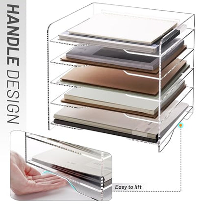 SANRUI Acrylic Desk File Organizer 5 Tier Letter Tray Paper Organizer with Handle for Office, Home, Classroom Clear Desk Organizer Document Holder - style: Enlarged File Tray 5 Tier