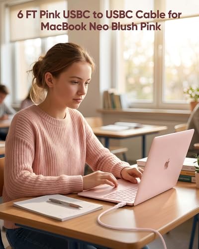 Pink USB C to USB C Cable 10FT 2-Pack,60W Fast Charging for MacBook Neo | Extra-Long , 60W PD Fast Charging, 480Mbps Sync, Braided, for MacBook Neo-Blush Pink, for iPhone 17/16/15,HP Book Pro14 - size: 10FT