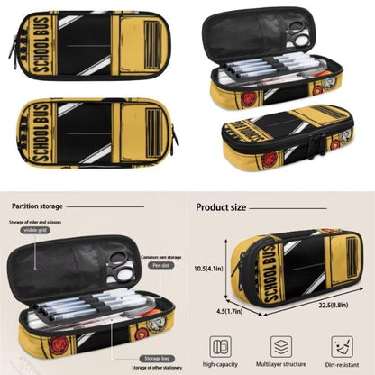 School Bus Backpack for Boys Girls Backpack with Lunch Box Water Bottle Pouch and Cute Pencil Case 4PCS Set Bookbag with Front Pocket for School 17 in Large Elementary Middle High School Bag - color: School Bus