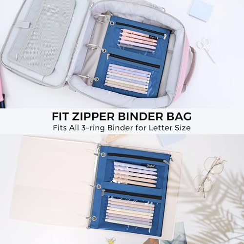 SKYDUE Binder Pencil Pouch for 3 Ring Binder, 3 Compartment Zipper Case, Large Capacity Pen Organizer with Clear PVC Window for School Supplies, Students, Kids & Teachers - color: Navyblue