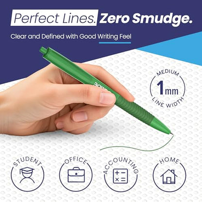 Retractable Ballpoint Pens, Pack of 5 Pens Ink, Smooth Writing Ballpoint Pens for Writing, Note-Taking & Everyday Use, Great for Office, School & Home (Green) - color: Green