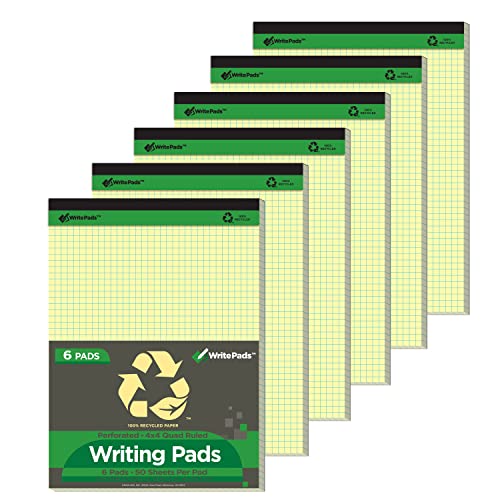 KAISA Graph Paper Legal Pads Writing Pads Recycled Paper 8.5"x11.75" Quad Ruled 4x4 Perforated 50 sheets/pad Grid Paper Yellow Notepads Writing Tablet For Office Supplies (Canary 6pad, 8.5x11.75'') - color: Quad Canary 6pad, size: 8.5x11.75inch