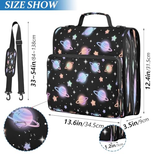 Kigai Planets 3 Ring Zipper Binder Organizer, Large Capacity Binder Bag Holds 500 Sheets, Water Resistant Multi-Pocket Binder with Shoulder Strap for School Office Teachers