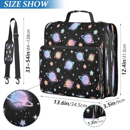Kigai Planets 3 Ring Zipper Binder Organizer, Large Capacity Binder Bag Holds 500 Sheets, Water Resistant Multi-Pocket Binder with Shoulder Strap for School Office Teachers