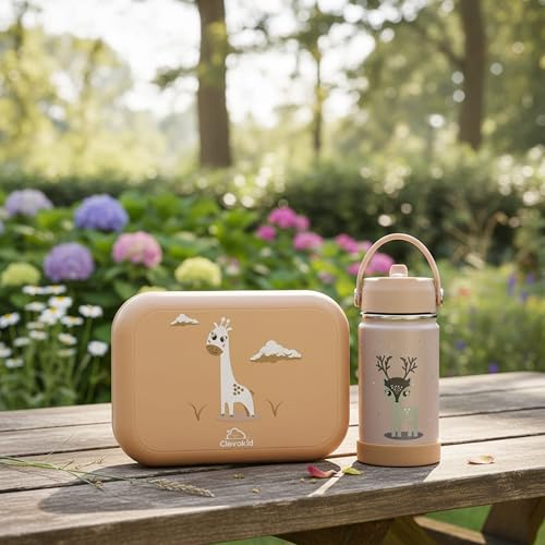 Bento Midi Lunch Box with carrying handle – 4 No-Mix Compartments | Microwave & Dishwasher Safe,Removable Tray | 900ML OZ (Pink Dark Powder ClevaRaff Friend) - color: Pink Dark Powder ClevaRaff Friend