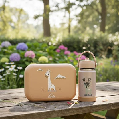 Bento Midi Lunch Box with carrying handle – 4 No-Mix Compartments | Microwave & Dishwasher Safe,Removable Tray | 900ML OZ (Pink Dark Powder ClevaRaff Friend) - color: Pink Dark Powder ClevaRaff Friend