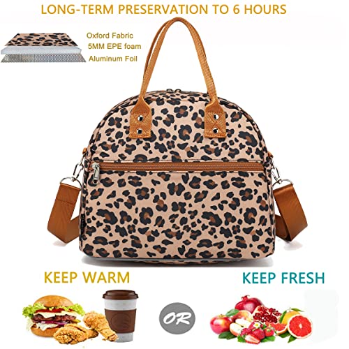 FlowFly Insulated Lunch Bag With Shoulder Strap for Women, Men, and Kids, Large and Reusable, Handle, Freezable Work and School Travel Tote and Meal Prep Organizer,Leapard - color: Leopard