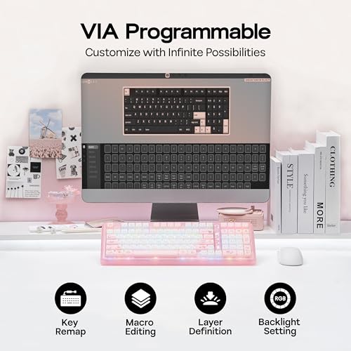 KiiBoom Phantom98 Lite 96% Wireless Mechanical Gaming Keyboard, VIA Programmable, Creamy Keyboard with Gasket, 8000mAh Battery, Hot Swap, RGB Backlits, NKRO for Win/Mac (Pink, Mochi Switch) - color: Pink, size: Mochi Switch