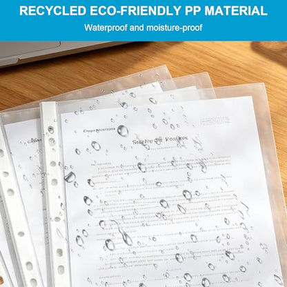 A4 Punched Pocket, 100 Pack Premium Clear Sheet Protectors 11.97 x 9.25in, 11-Hole Plastic Page Protectors Sheet Top Loaded, Paper Sheets Document Sleeve for 2/3/4 Ring Binder (Color:Transparent)