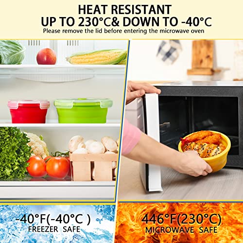 Zopeal 8 Pcs Collapsible Food Storage Containers Foldable Silicone Lunch Containers with Lids 4 Silicone Rectangle Collapsible Bowls and 4 Round Food Bowls Microwave Freezer Dishwasher Safe (Colorful) - color: Colorful