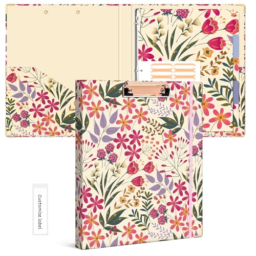 Ospelelf 3 Ring Binder, 1/2 Inch, Cute Floral Binder for Letter Size (11" x 8.5") with 5 Tab Dividers, File Folder Labels and Low Profile Clipboards - color: Floral, size: 1/2in（Letter Size）