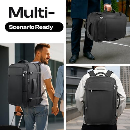 Carry on Backpack, Travel Friendly, Fits TSA requirement, Black | Extra Large 40L-50L Travel Backpack TSA Approved, Water Resistant Bag, Expandable Laptop Bagpack, Travel Backpack for men - color: Black, size: XX-Large