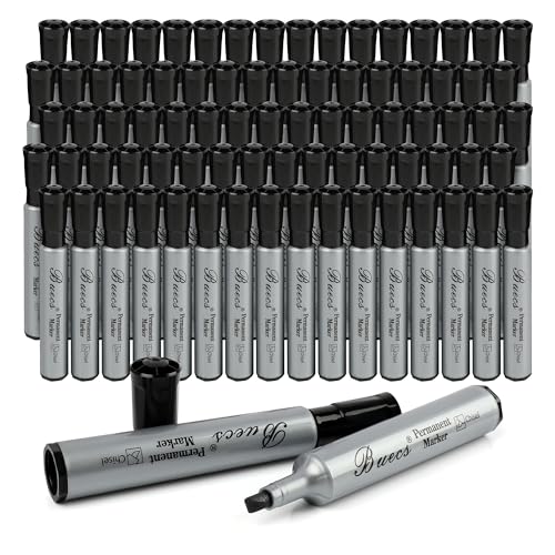 Buecs Permanent Markers, 80 Count Black Permanent Markers, Chisel tip, Waterproof &Fade Resistant, Quick Drying, Office Supplies for School, Office, Home