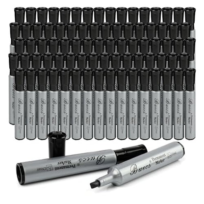 Buecs Permanent Markers, 80 Count Black Permanent Markers, Chisel tip, Waterproof &Fade Resistant, Quick Drying, Office Supplies for School, Office, Home