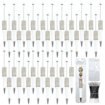 150 Pcs DIY Diamond Beadable Pen Kit - 50 Plastic Rhinestone Beaded Pens Bulk with Refills & Bags - Fancy Cute Glitter Pens for Crafting, Students & Teachers – School Supplies (White) - color: White, size: 50