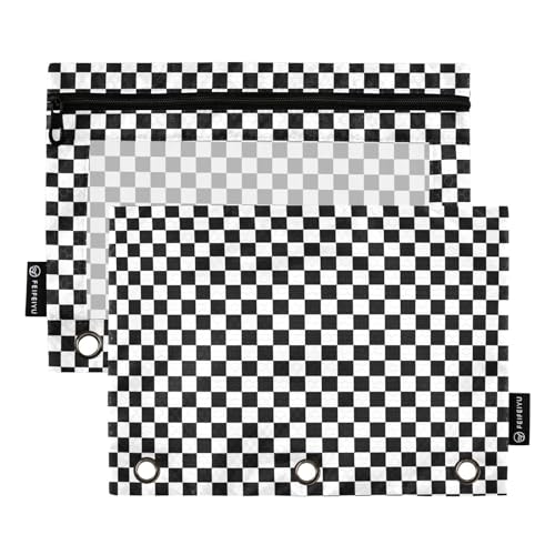 Race Checkered Flag Pencil Pouches for 3 Ring Binder2 Pack | Ring Binder Pencil Case With Zipper Reinforced GrommetsPencil Bags for Office Organizers - color: Race Checkered Flag