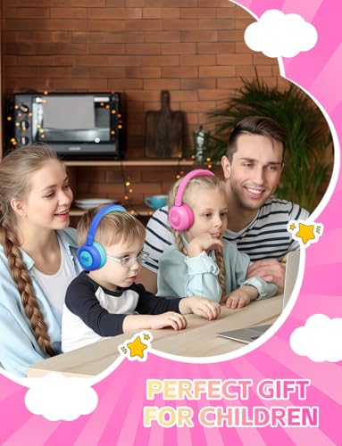 Kids Bluetooth Headphones,Toddler Headphones with Microphone,85/94dB Volume Limited,Bluetooth 5.4 Adjustable Lightweight Kids Wireless Headsets for Boy Girl Tablet Travel School - color: Pink