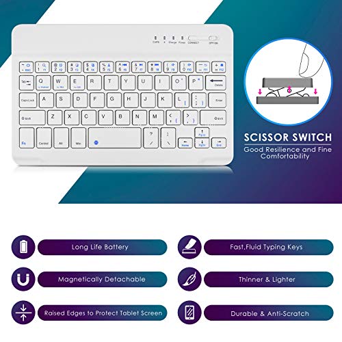 DETUOSI Universal 8.0 inch Android Tablet Case with Keyboard, Removable Wireless Bluetooth Keyboard + PU Leather Folio Book Cover + Stand, Travel Portable Sleeve for iOS/Android/Windows System Tablet - color: Gold Case + White Keyboard