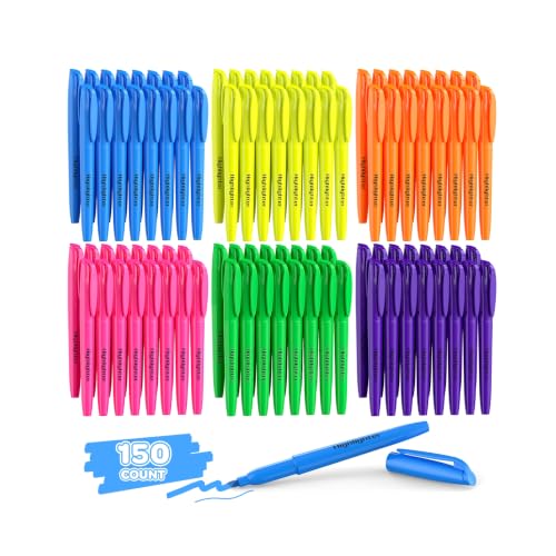 150 Count Highlighters Assorted Colors Bulk - Chisel Tip, Quick Dry, 6 Fluorescent Colors, School Supplies for Students Teachers, No Bleed Markers Set for Notes, Textbooks, Classroom and Office Use - color: Bright Multicolor