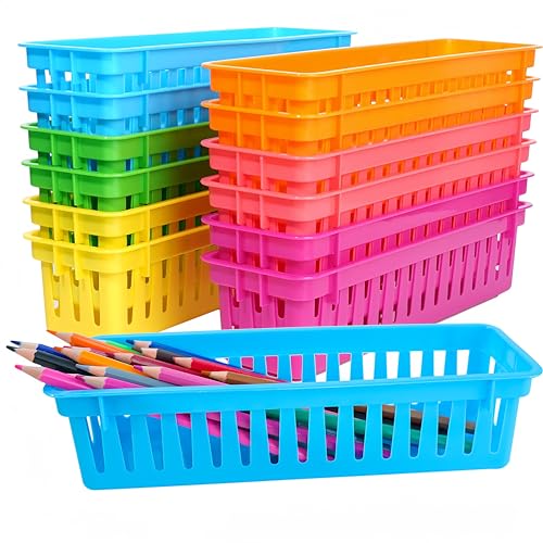 ZZYFGH 12 Pcs Pencil Holder for Classroom, Colorful Pen Baskets, Pencil Holder for Kids Desk, Plastic Pencil Tray for Classroom Organization & Teacher Supplies