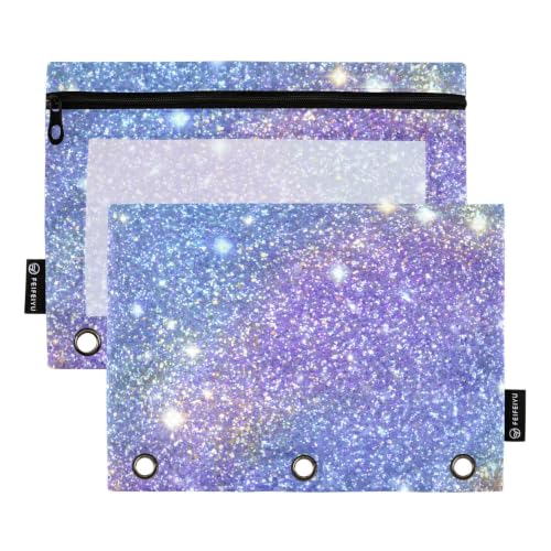 ALAZA Pencil Pouch for 3 Ring Binder, Sparkling Blue Purple Print Binder Pencil Pouches with Clear Window Zipper Pencil Case Cosmetic Bags for Office College Supplies, 2PCS - color: Color 226, size: one sizex2