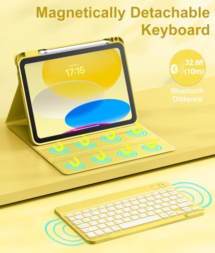 Hamile for iPad 11th 10th Generation Case with Keyboard - 7 Colors Backlit Wireless Detachable Folio Keyboard Cover with Pencil Holder for iPad 11-inch A16 2025 10th Gen 10.9 Inch 2022 (Yellow) - color: Yellow