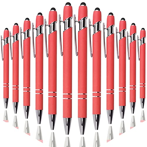 Oddmoal Ballpoint Pen with Stylus Tip, Soft Touch Click Metal Pen, 1.0mm Medium Point, Black Ink, 12 Count(Peach) - color: Peach - 12 Pens