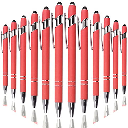 Oddmoal Ballpoint Pen with Stylus Tip, Soft Touch Click Metal Pen, 1.0mm Medium Point, Black Ink, 12 Count(Peach) - color: Peach - 12 Pens
