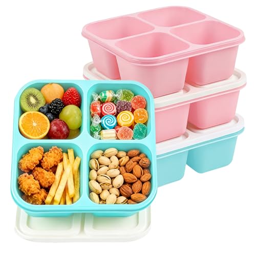 4 Pack Snack Containers Bento Box Adult Lunch Box,Meal Prep Container, Reusable Food Storage lunch Containers Stackable for Work, Travel and Gym (Pink, Green) - color: Pink, Green