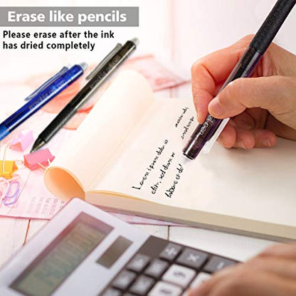 Lineon Erasable Gel Pens, 15 Pack Retractable Erasable Pens Clicker, Fine Point, Make Mistakes Disappear, 8 Black 7 Blue Inks for School & Office - color: 15 Pack Black Blue