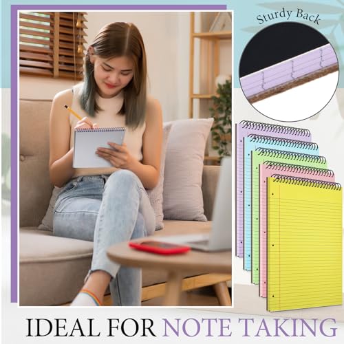 MotiMind 10 Pack 8.5" x 11" Top Spiral Notebook with 3 Hole Punched Multicolor Legal Pads College Ruled Notepad 50 Sheets Hard Cardboard Paper Wirebound Notepad for Office School Business - color: Multicolor