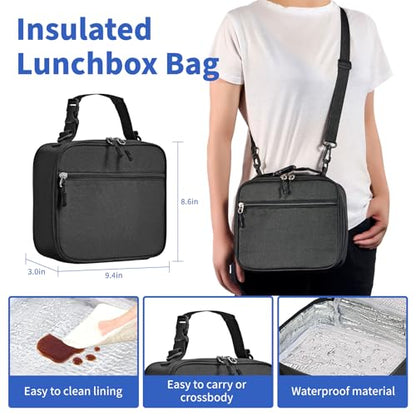 Bento Box for Kids with Thermo Food Container (9oz), 4-Compartment Lunch Box, Adjustable Divider, Leakproof Bento Lunch Box, Includes Utensils & Carry Bag for School, Office(Black-Game) - color: Black-Game