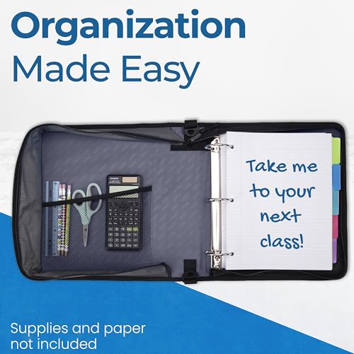 Case-it Classic Zipper Binder | 2-Inch O-Rings, 350 Sheet Capacity, Multiple Storage Pockets & Shoulder Strap | School & Office Organizer | D-251 Black
