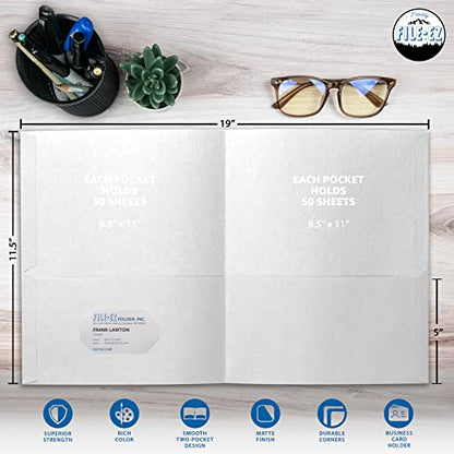 FILE-EZ Two-Pocket Folders, White, 25-Pack, Textured Paper, Letter Size (EZ-32510) - color: White, size: 25 Folders