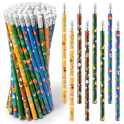 Xqumoi 60Pcs Camping Pencils with Erasers - 4 Designs #2 HB Pencils in Bulk Outdoor Camping Patterns Themed Stationery School Classroom Rewards Goodie Bag Fillers Stuffers Birthday Party Favors - style: Camping