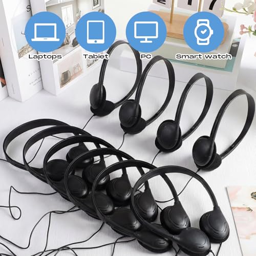 Yunsailing 10 Pack Bulk Over Ear Headphones Set On Ear Headsets Earphones with Adjustable Headband and 3.5mm Plug for Group Learning, Computer Lab, Library, Online Lesson (Black) - color: Black