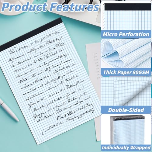 48 Pack Graph Paper Pad 8.5 x 11, 4x4 Graph Ruled, Grid Paper Pad 8-1/2" x 11", Blueprint Quadrille Pad, Easy Tears Off, Cardboard Backing - Grid Pad Notebook, White 80 GSM Graph Paper, 30 Sheets/Pad - size: 8.5x11inch