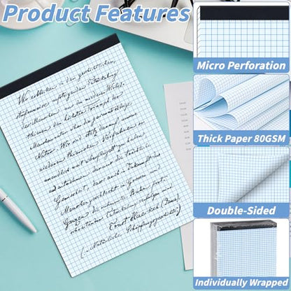 48 Pack Graph Paper Pad 8.5 x 11, 4x4 Graph Ruled, Grid Paper Pad 8-1/2" x 11", Blueprint Quadrille Pad, Easy Tears Off, Cardboard Backing - Grid Pad Notebook, White 80 GSM Graph Paper, 30 Sheets/Pad - size: 8.5x11inch
