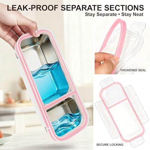 Stainless Steel Bento Box (2 Compartments Pink) - color: 2 Compartments Pink