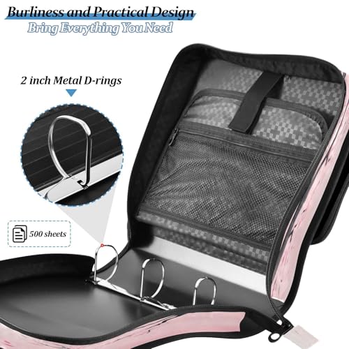 Pink Cherry Blossom Tree with Branches 3 D-Ring 2 inch Zipper Binder Bag with Shoulder Strap, Multi-Pocket Portfolio Organizer Case for 13 Inch Laptop Middle School