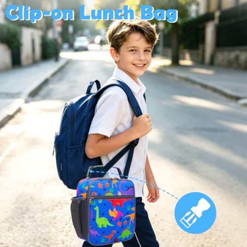 FlowFly Kids Lunch box Insulated Soft Bag Mini Cooler Back to School Thermal Meal Tote Kit for Girls, Boys, Dinosaur - color: Dinosaur