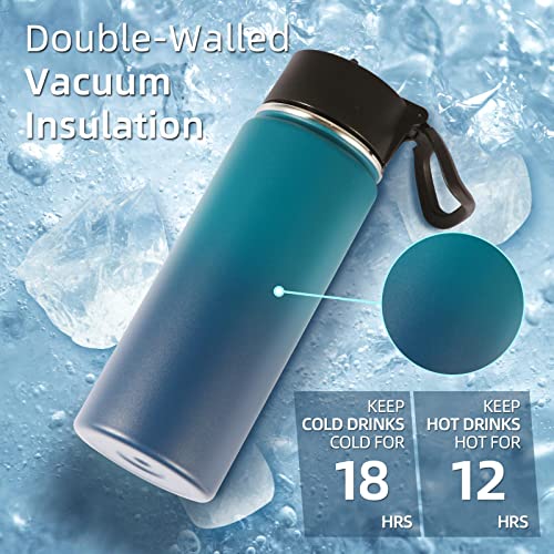 Volhoply 18oz Insulated Water Bottle Bulk 2 Pack,Kids Stainless Steel Water Bottles with Straw Lid,Wide Mouth Reusable Metal Cups,Double Wall Vacuum Sports Flask Keep Hot and Cold(Dark Night,2 Set) - color: Dark Night